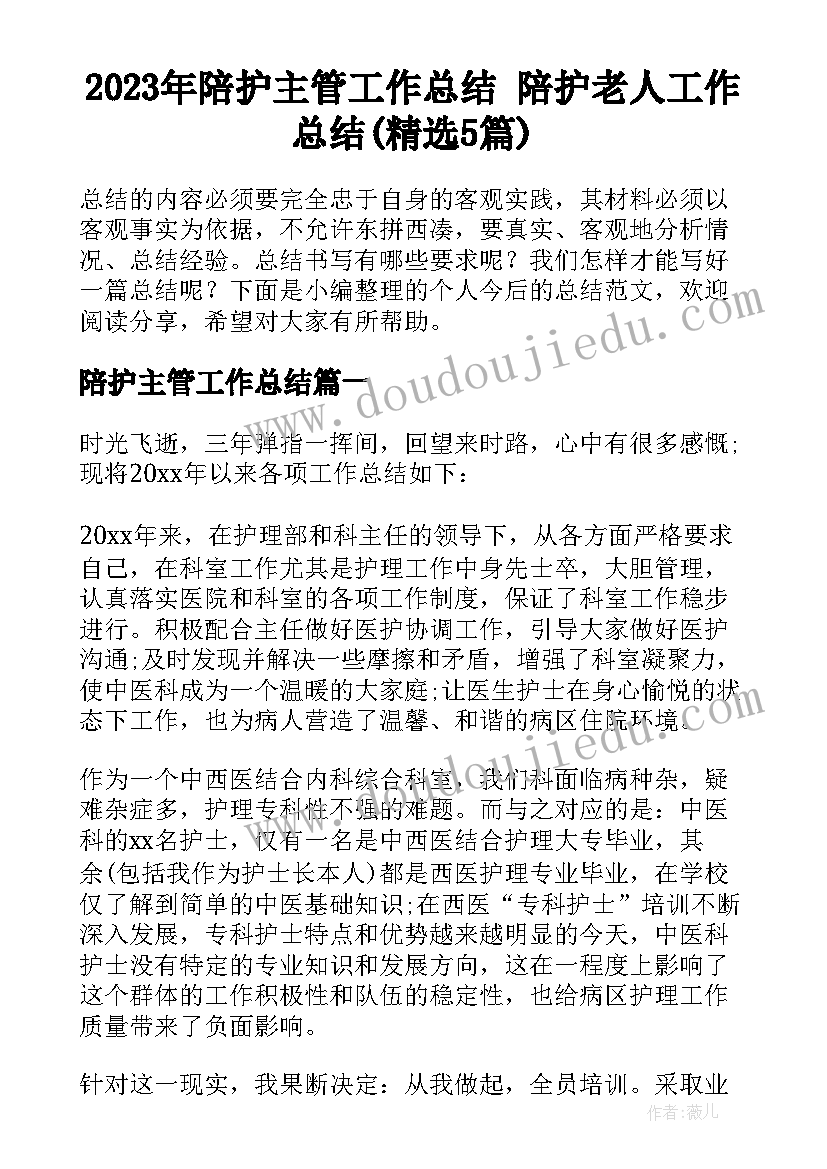 2023年陪护主管工作总结 陪护老人工作总结(精选5篇)