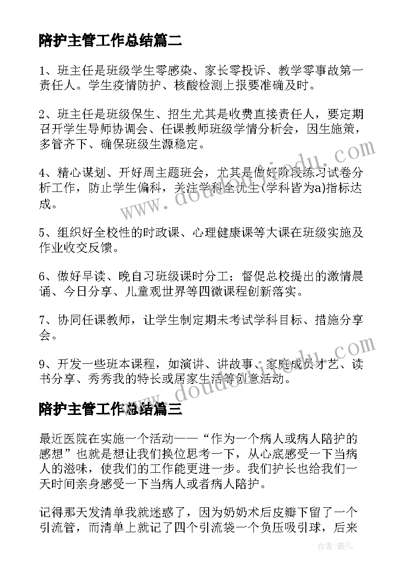 2023年陪护主管工作总结 陪护老人工作总结(精选5篇)