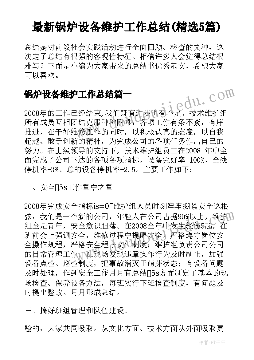 最新锅炉设备维护工作总结(精选5篇)