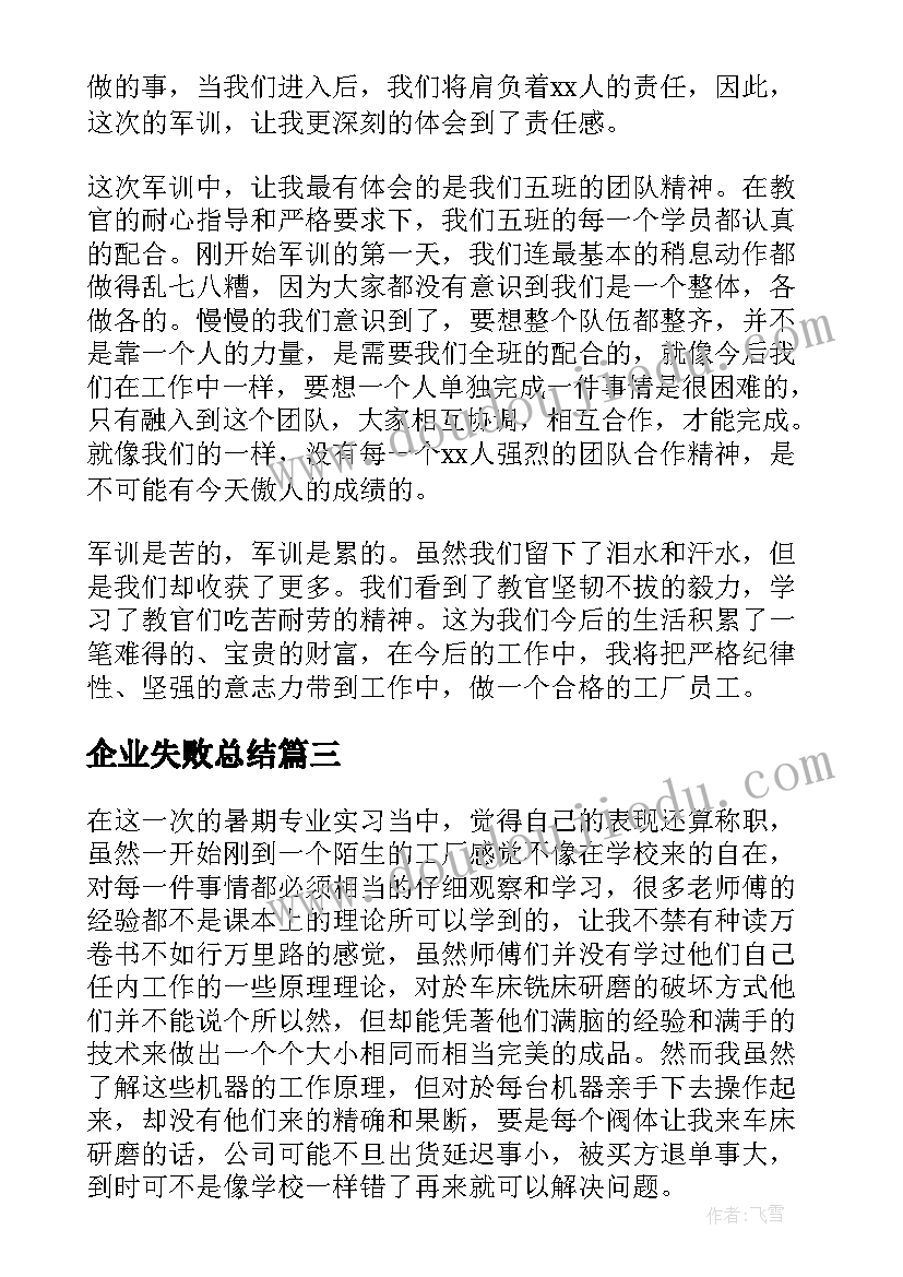 2023年企业失败总结(优质6篇)