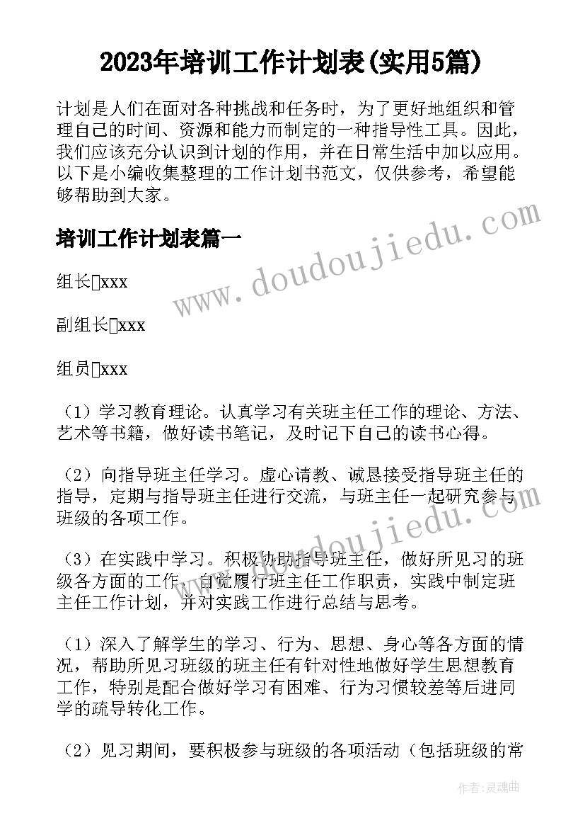 2023年培训工作计划表(实用5篇)