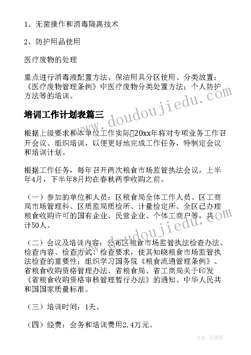 2023年培训工作计划表(实用5篇)