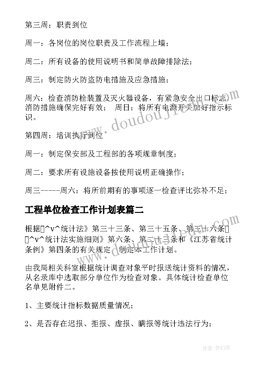 2023年工程单位检查工作计划表(模板6篇)