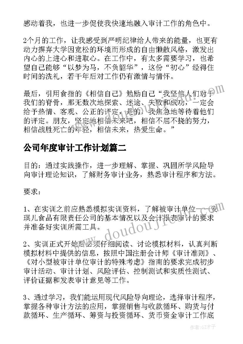 公司年度审计工作计划 公司年度内部审计工作计划表(大全6篇)