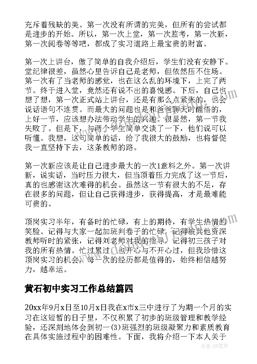 2023年黄石初中实习工作总结(通用5篇)