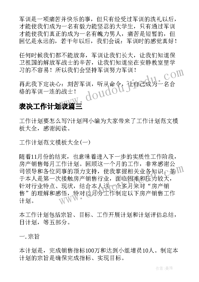 表决工作计划表(实用9篇)