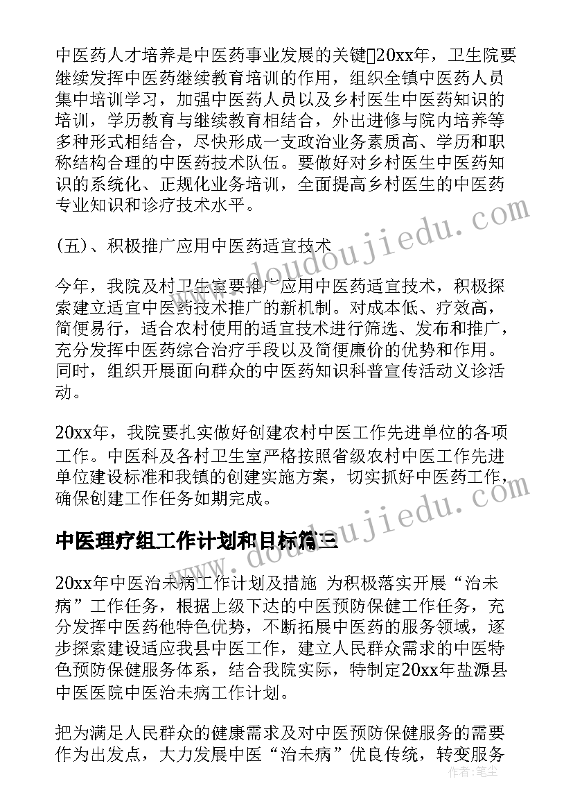 2023年中医理疗组工作计划和目标(大全6篇)