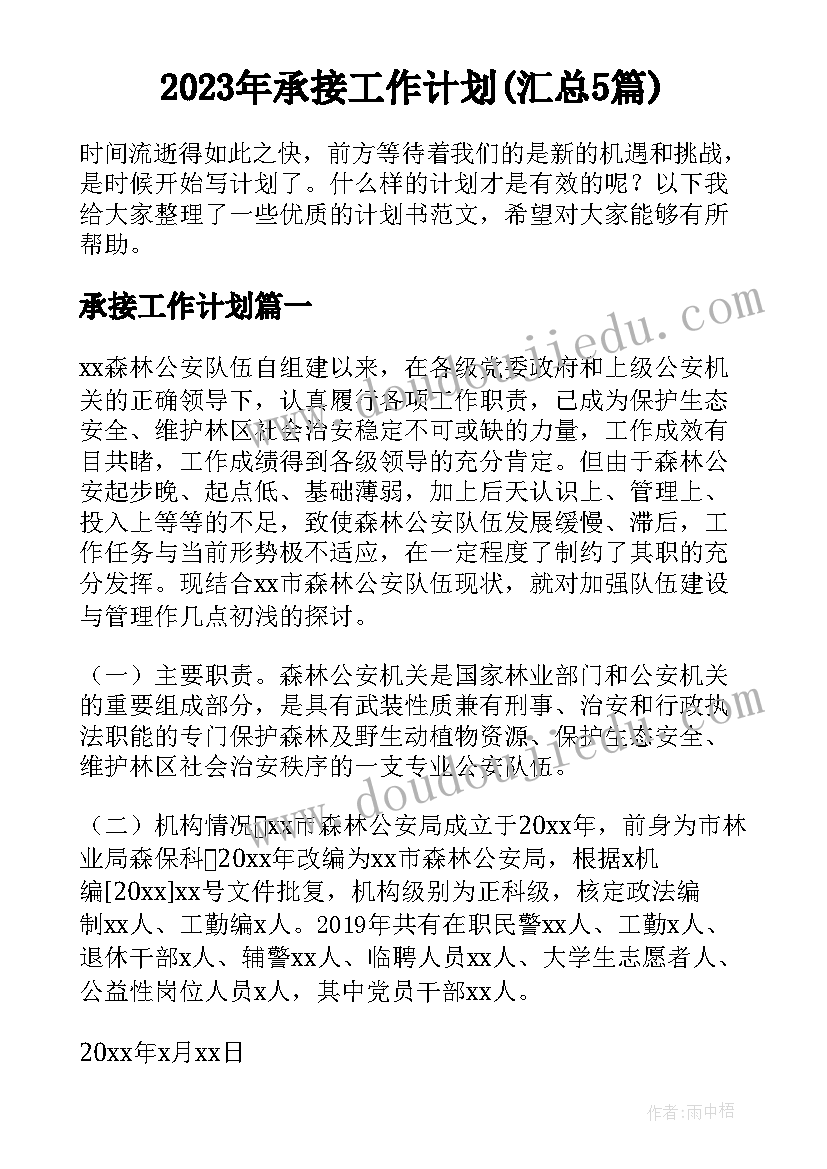 2023年承接工作计划(汇总5篇)