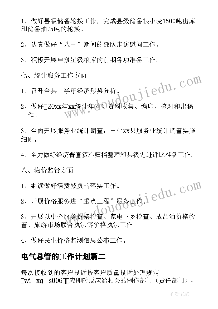 最新电气总管的工作计划(实用7篇)