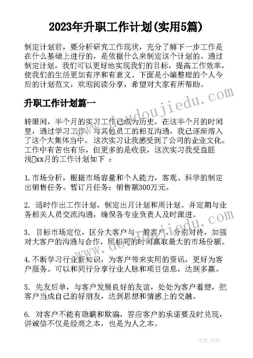 2023年升职工作计划(实用5篇)