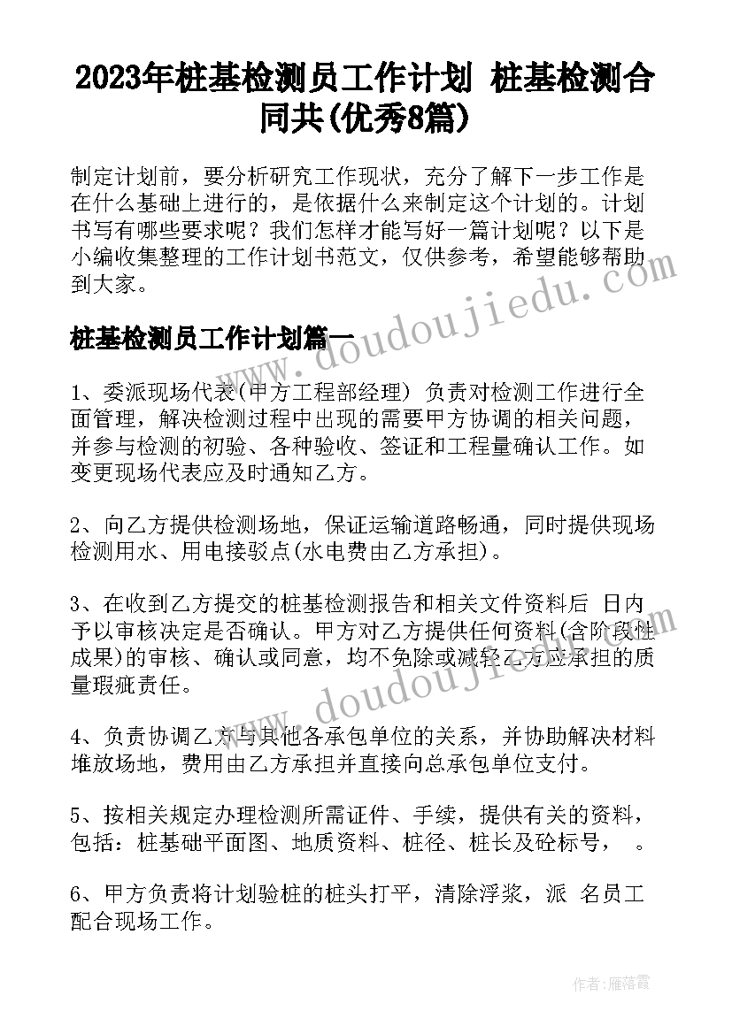 2023年桩基检测员工作计划 桩基检测合同共(优秀8篇)