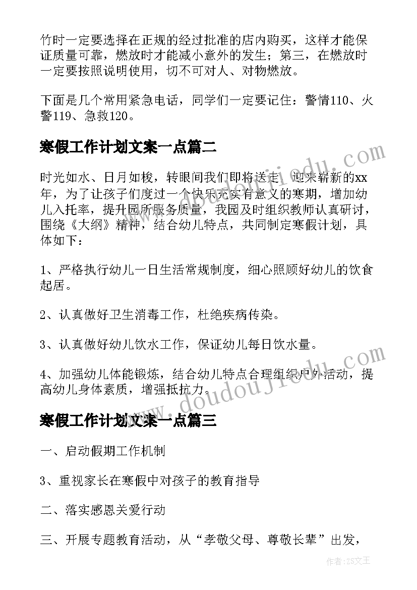 寒假工作计划文案一点 寒假工作计划(优秀8篇)