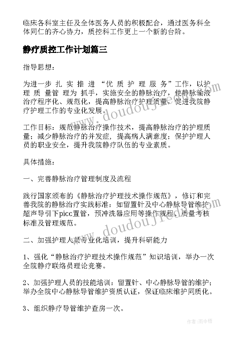 静疗质控工作计划(精选7篇)