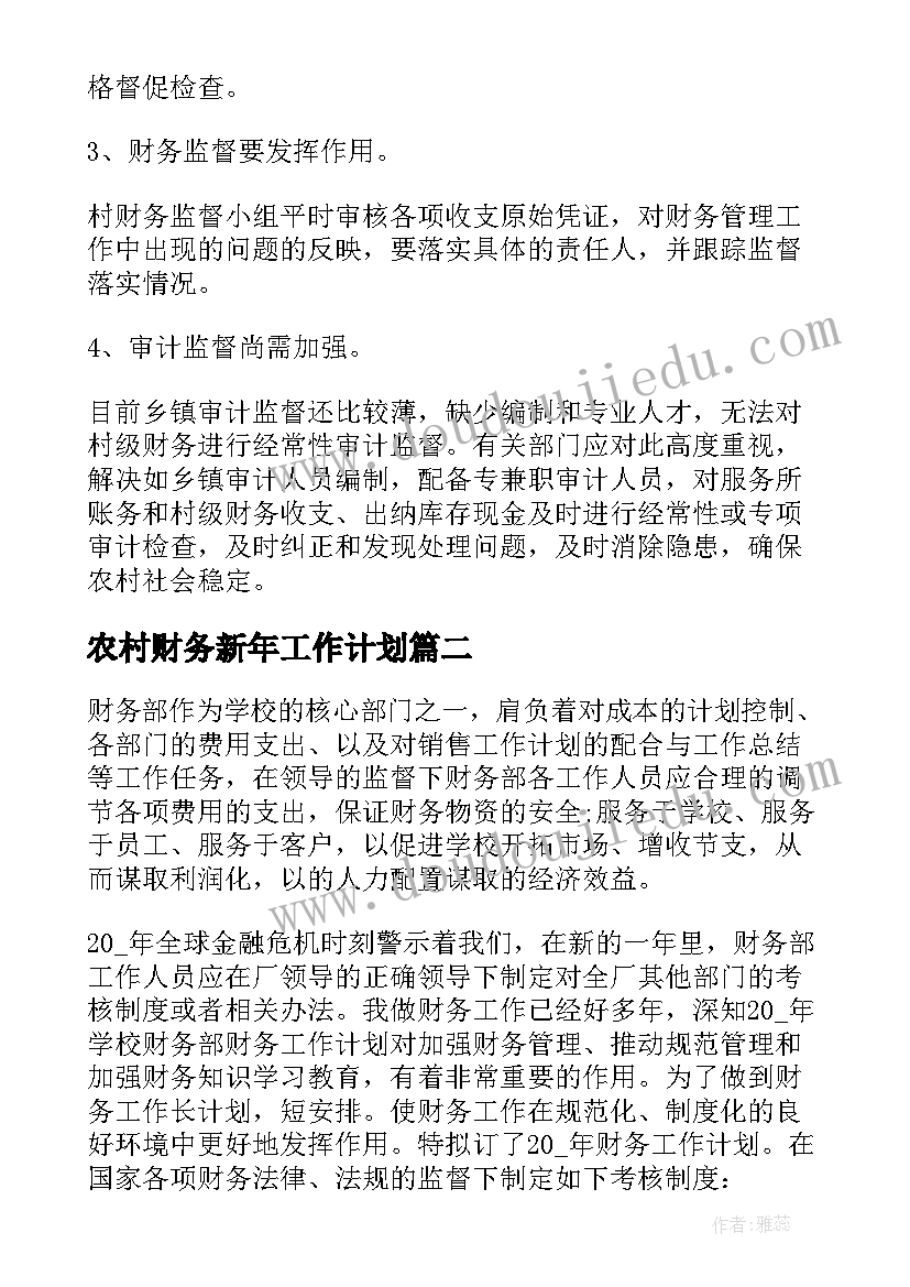 2023年农村财务新年工作计划(实用5篇)