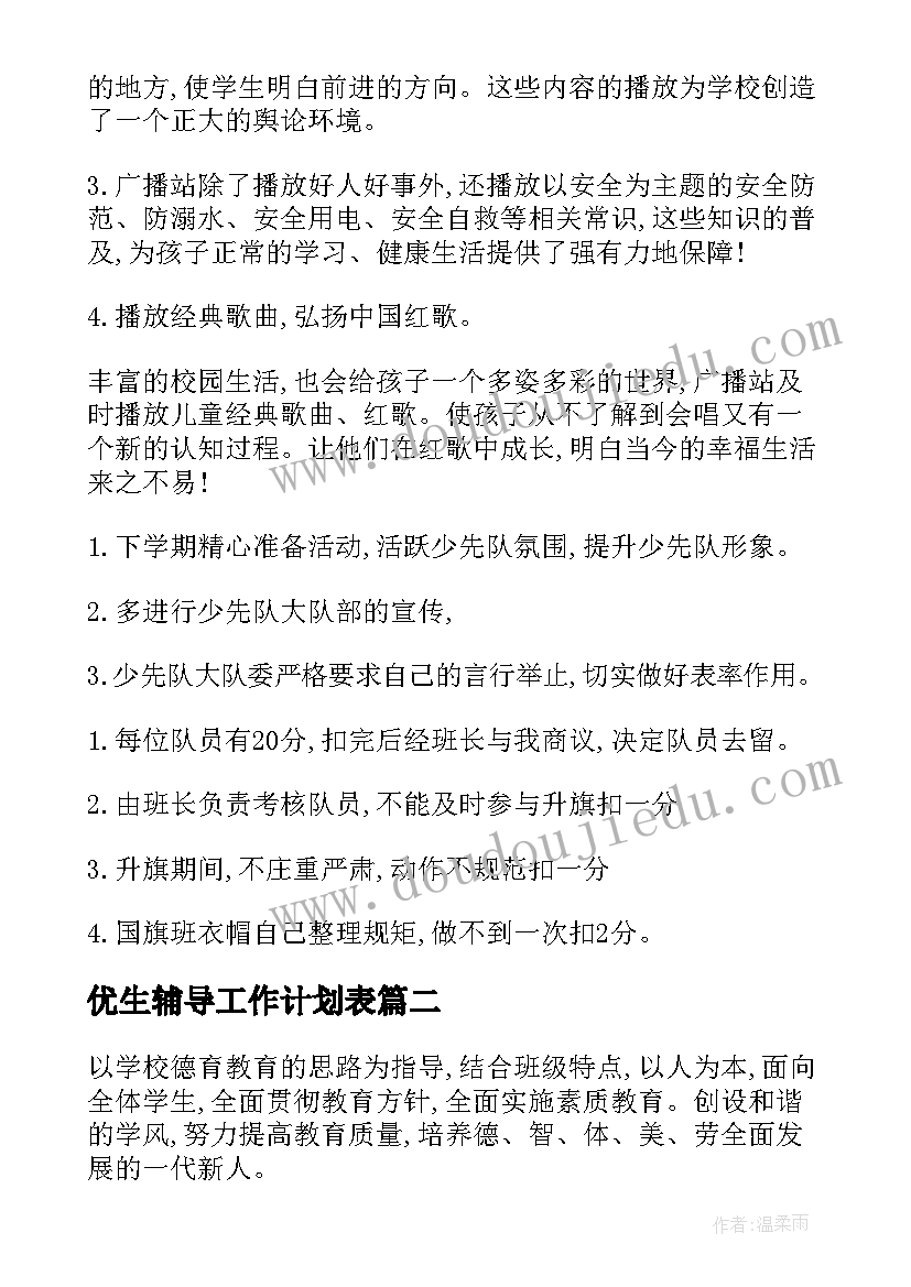 2023年优生辅导工作计划表(实用10篇)