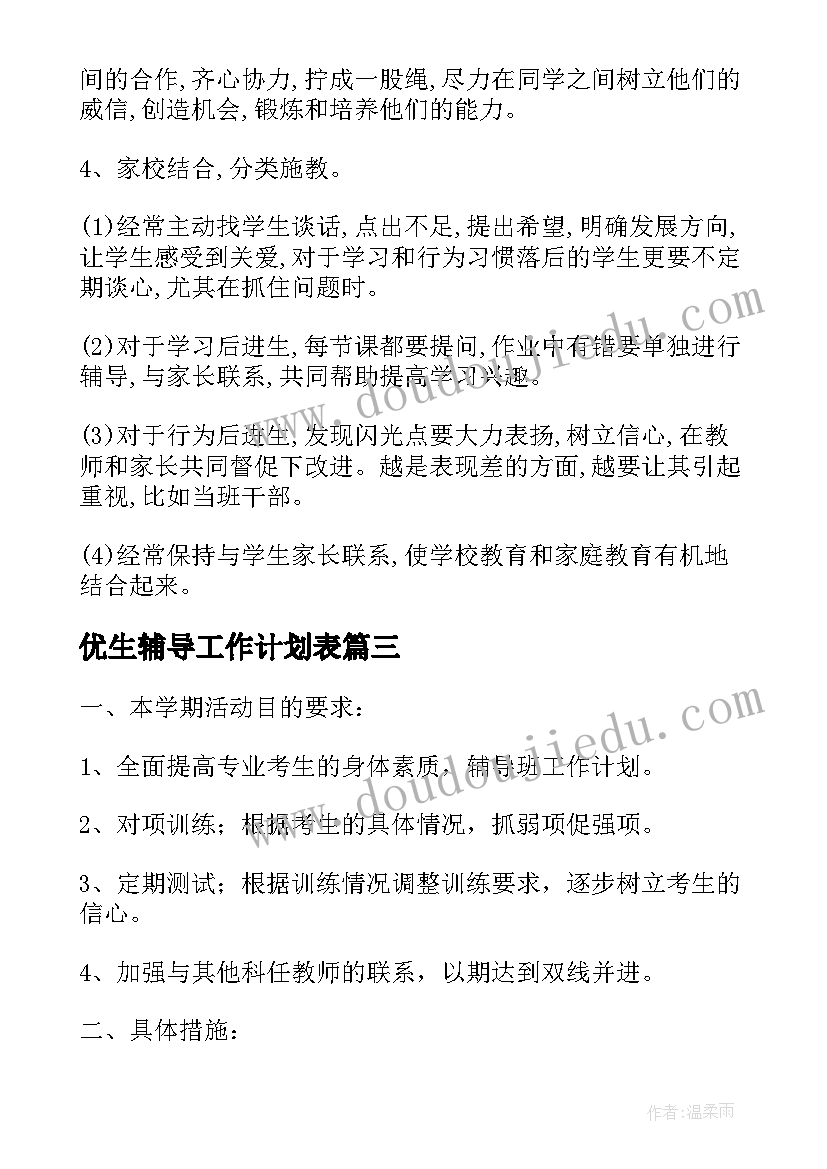 2023年优生辅导工作计划表(实用10篇)