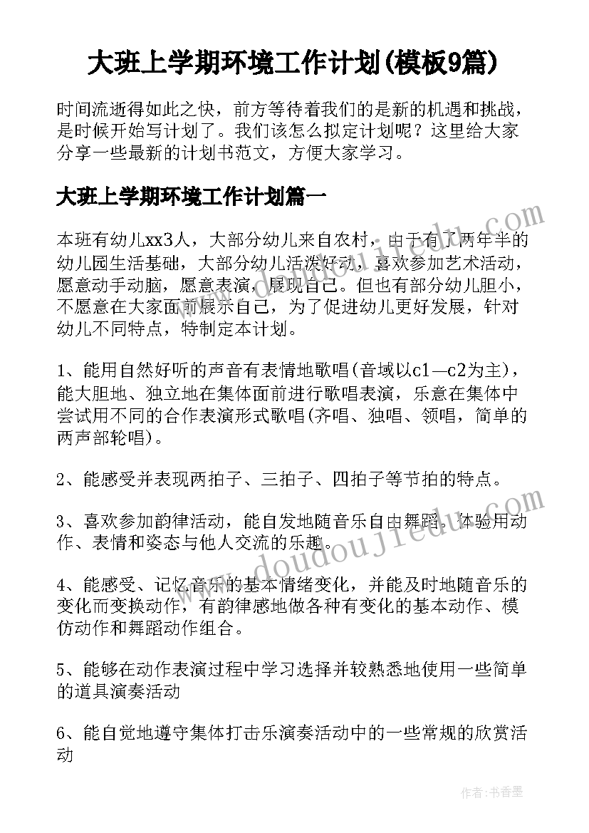 大班上学期环境工作计划(模板9篇)