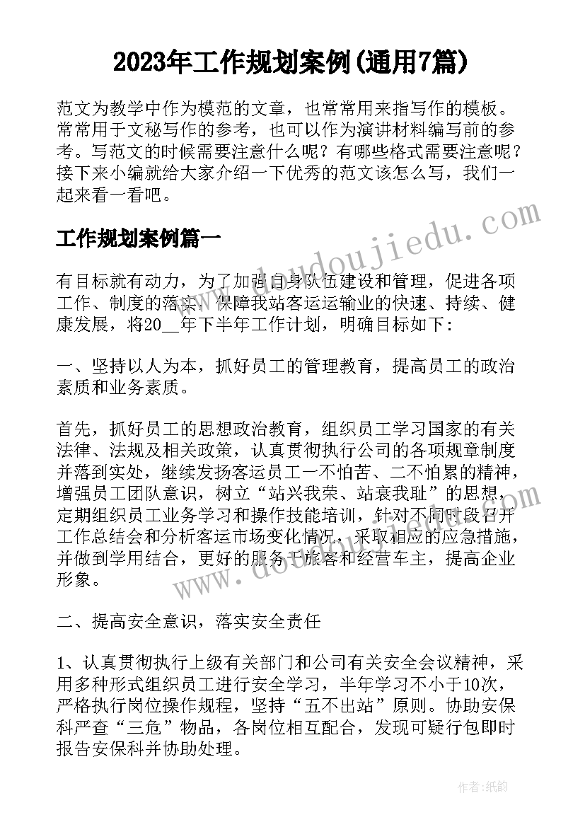 2023年工作规划案例(通用7篇)