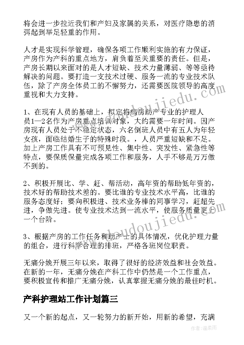 最新产科护理站工作计划(精选5篇)