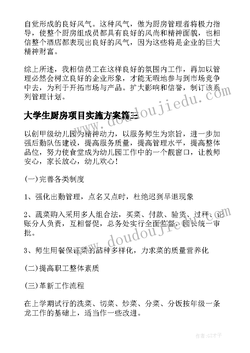 2023年大学生厨房项目实施方案(精选5篇)