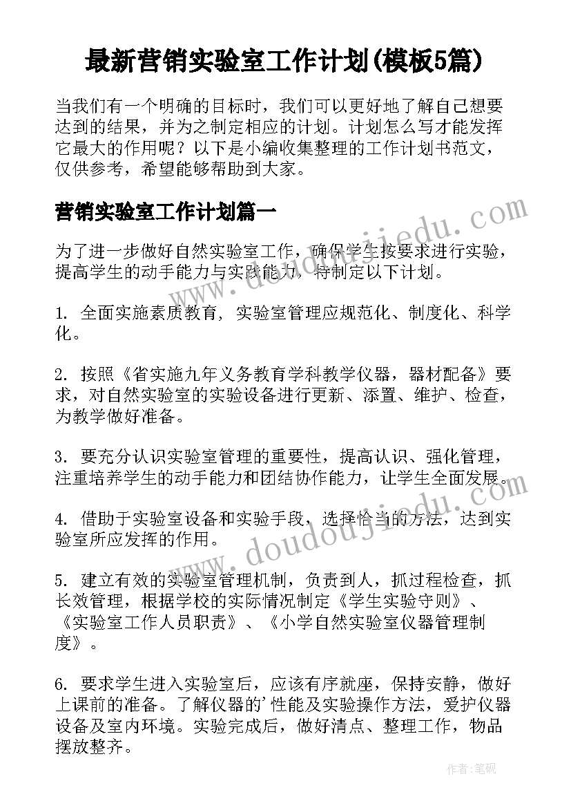 最新营销实验室工作计划(模板5篇)