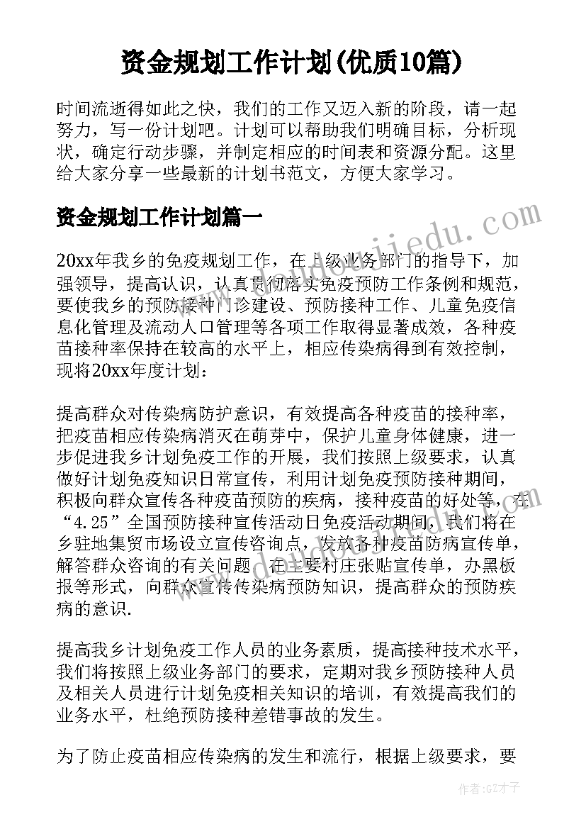 资金规划工作计划(优质10篇)