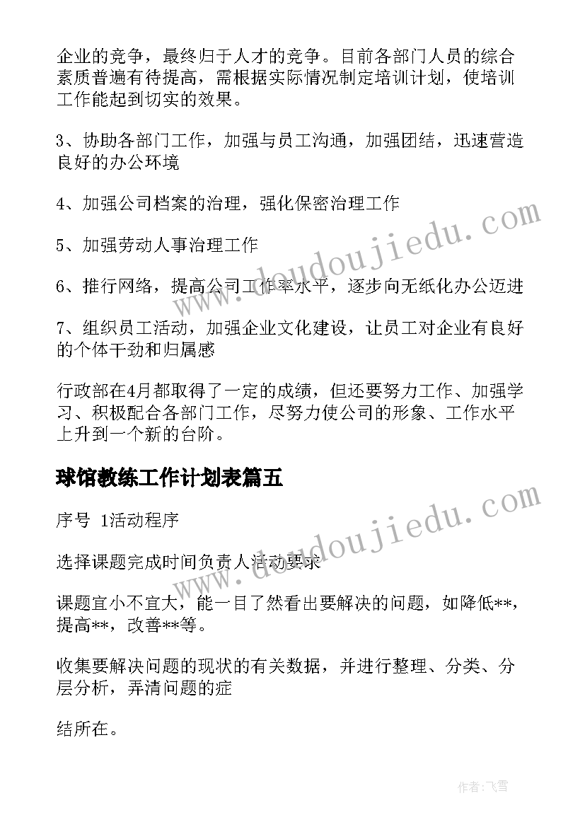 球馆教练工作计划表 工作计划表格格式工作计划表格(精选10篇)