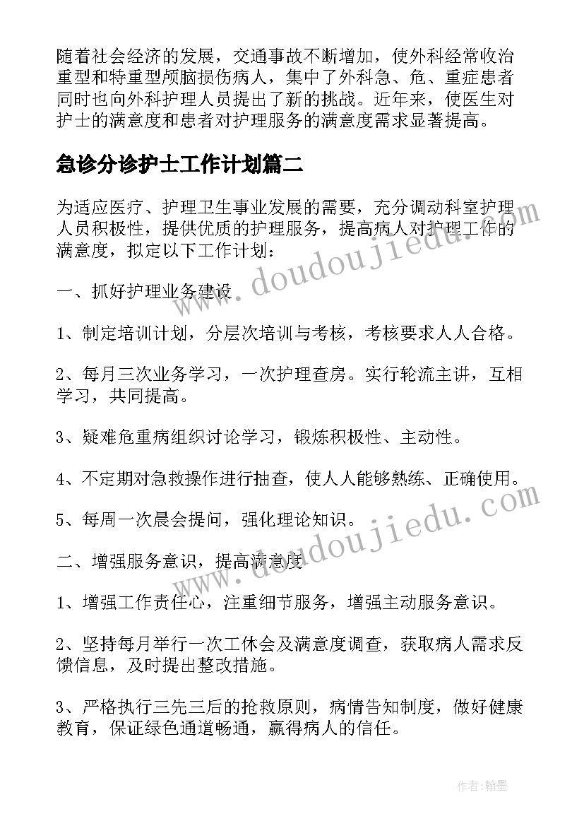 2023年急诊分诊护士工作计划(精选10篇)