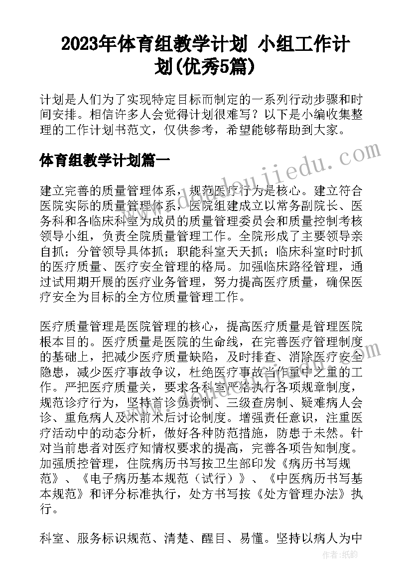 2023年体育组教学计划 小组工作计划(优秀5篇)