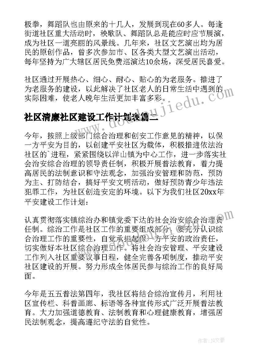 2023年社区清廉社区建设工作计划表(通用10篇)