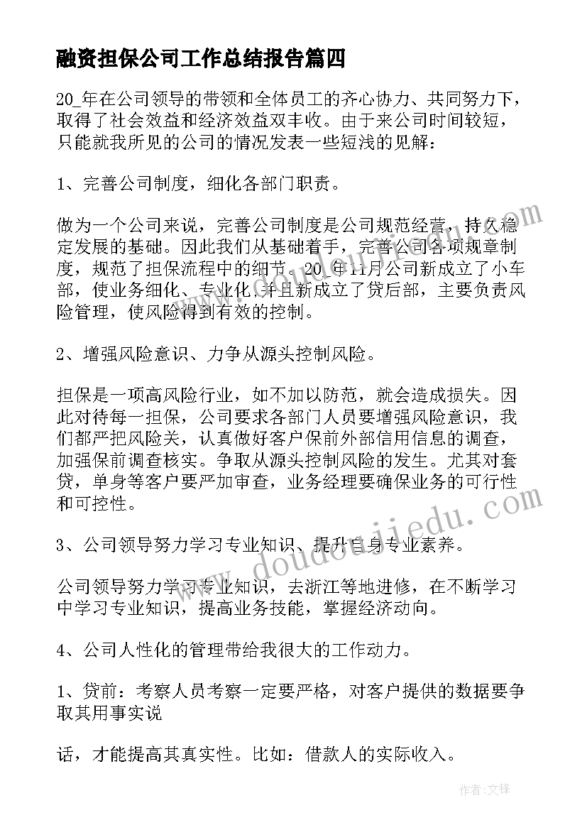 融资担保公司工作总结报告(模板5篇)