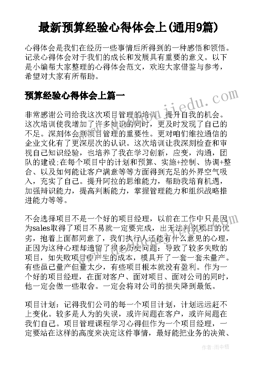 最新预算经验心得体会上(通用9篇)