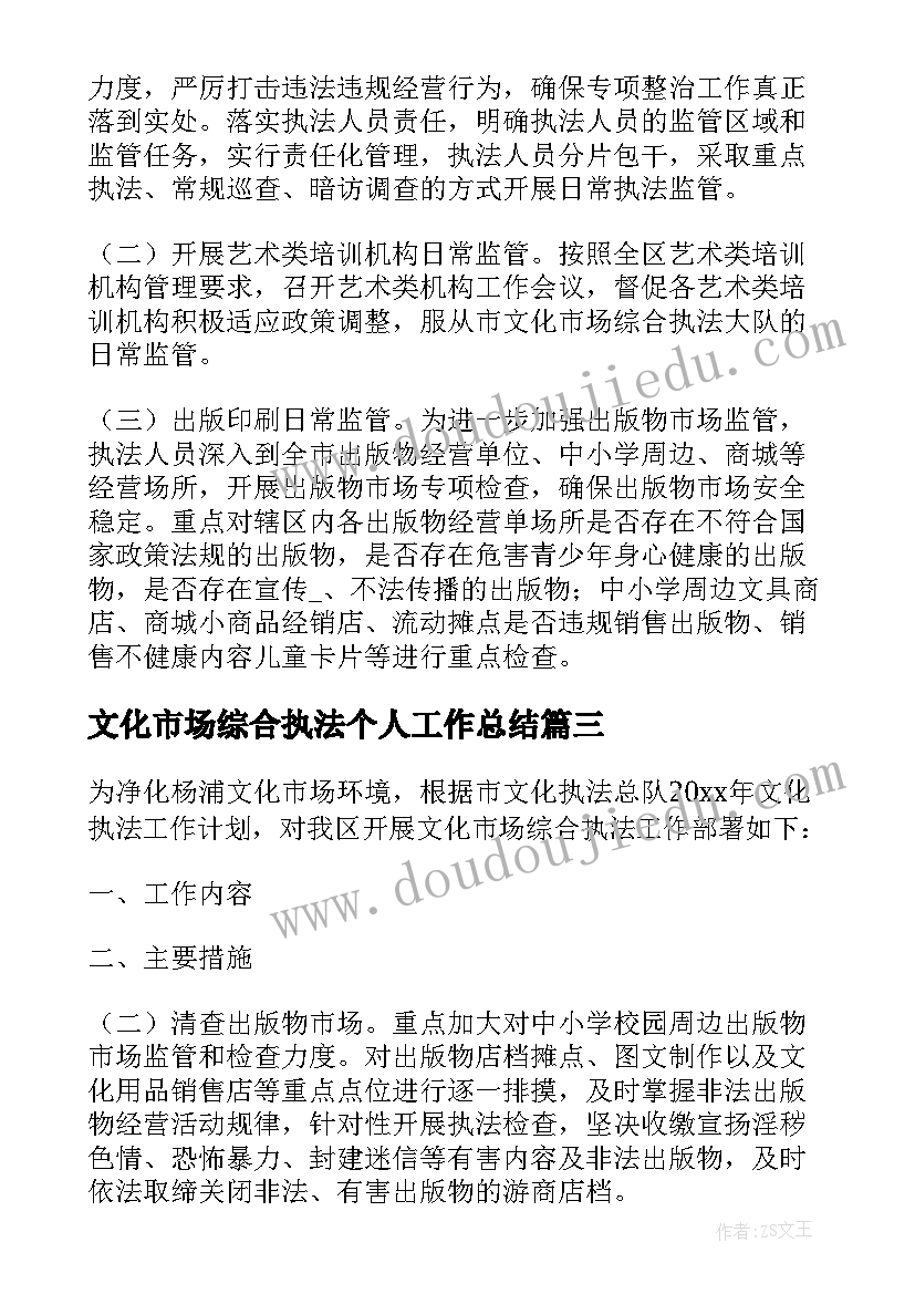 2023年文化市场综合执法个人工作总结(优秀5篇)