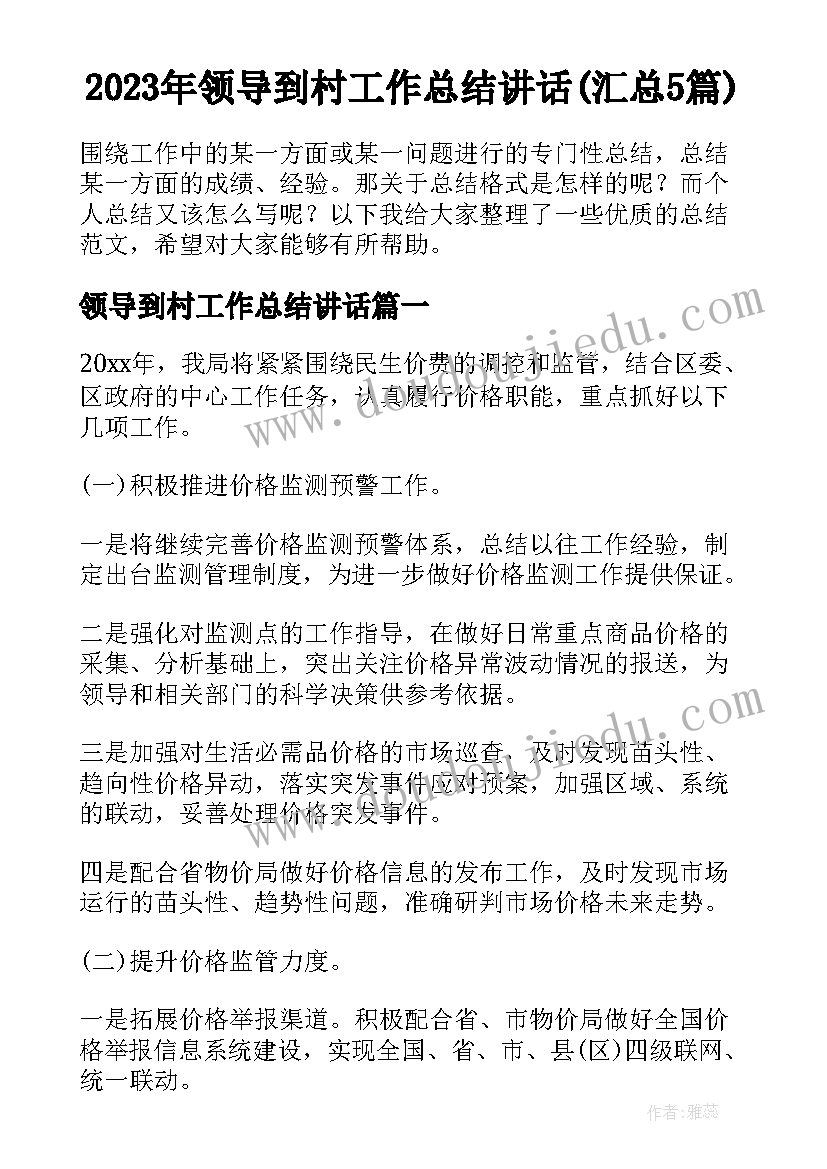 2023年领导到村工作总结讲话(汇总5篇)