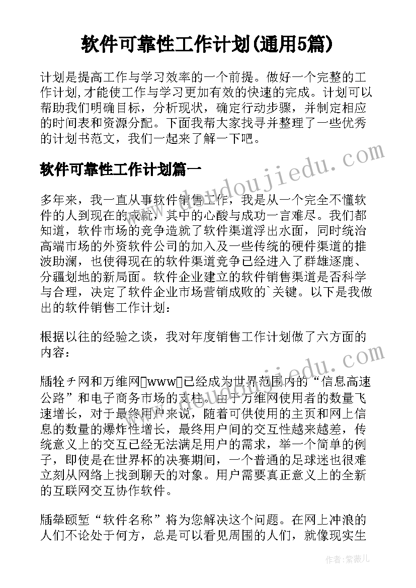 软件可靠性工作计划(通用5篇)