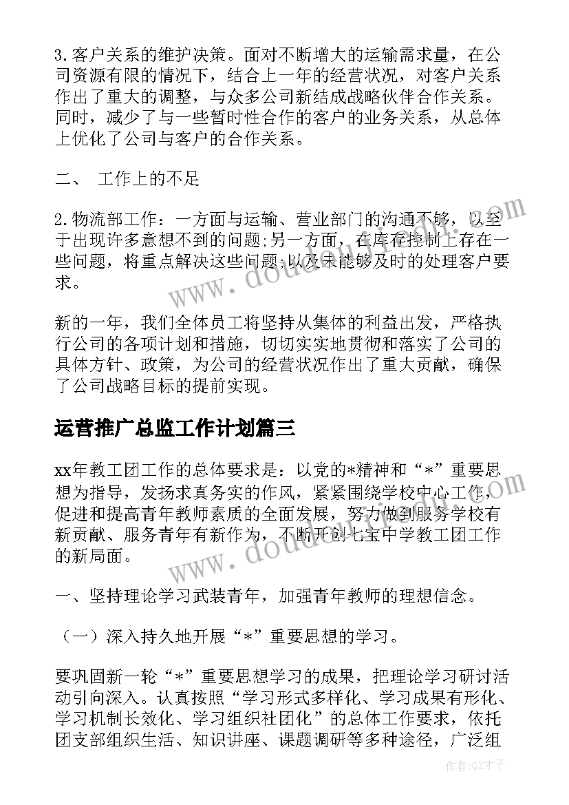 运营推广总监工作计划(优质5篇)