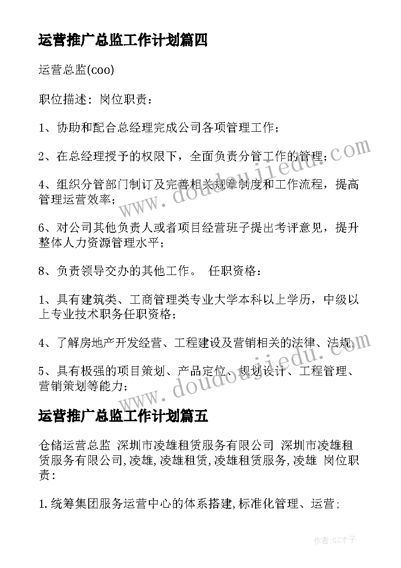 运营推广总监工作计划(优质5篇)