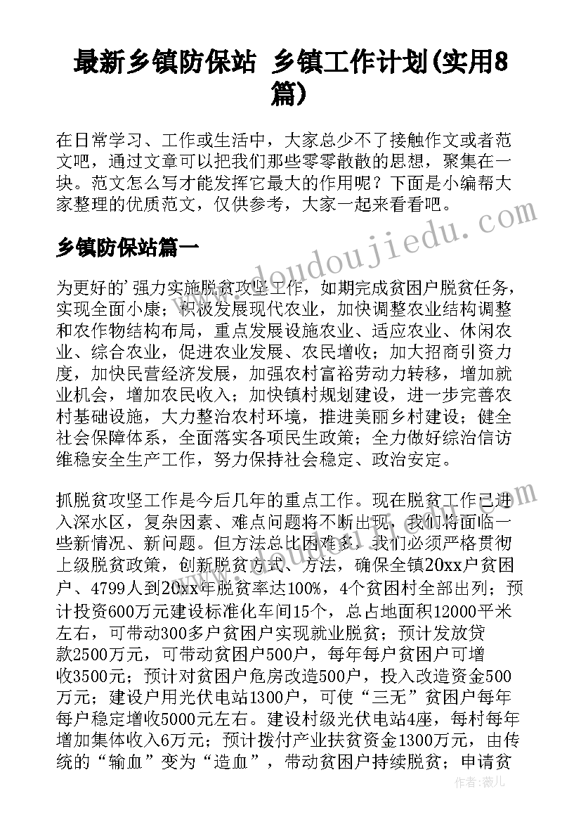 最新乡镇防保站 乡镇工作计划(实用8篇)