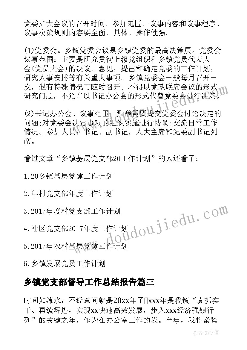 乡镇党支部督导工作总结报告(大全5篇)