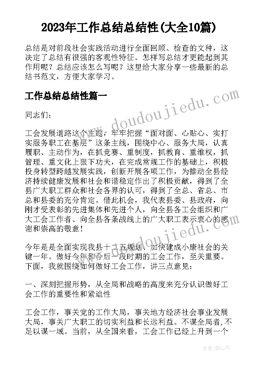 2023年工作总结总结性(大全10篇)