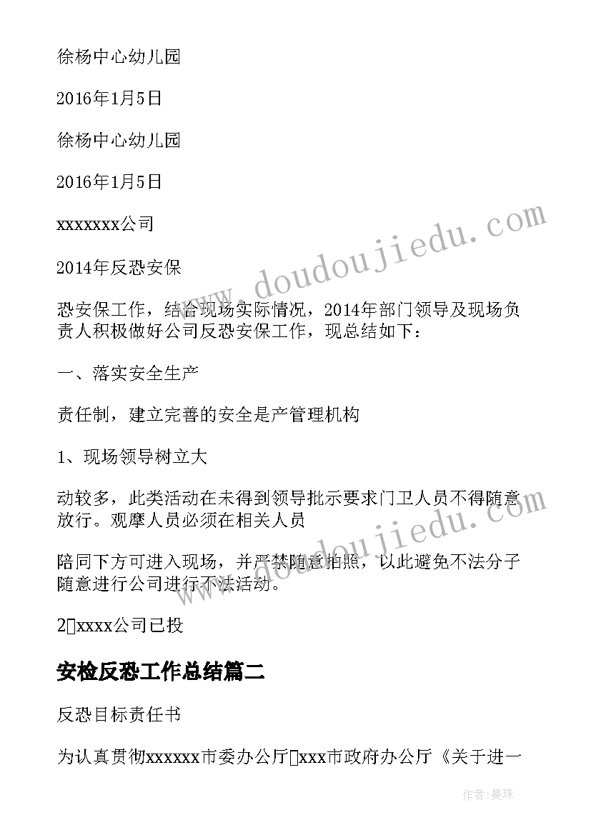 2023年安检反恐工作总结(实用5篇)