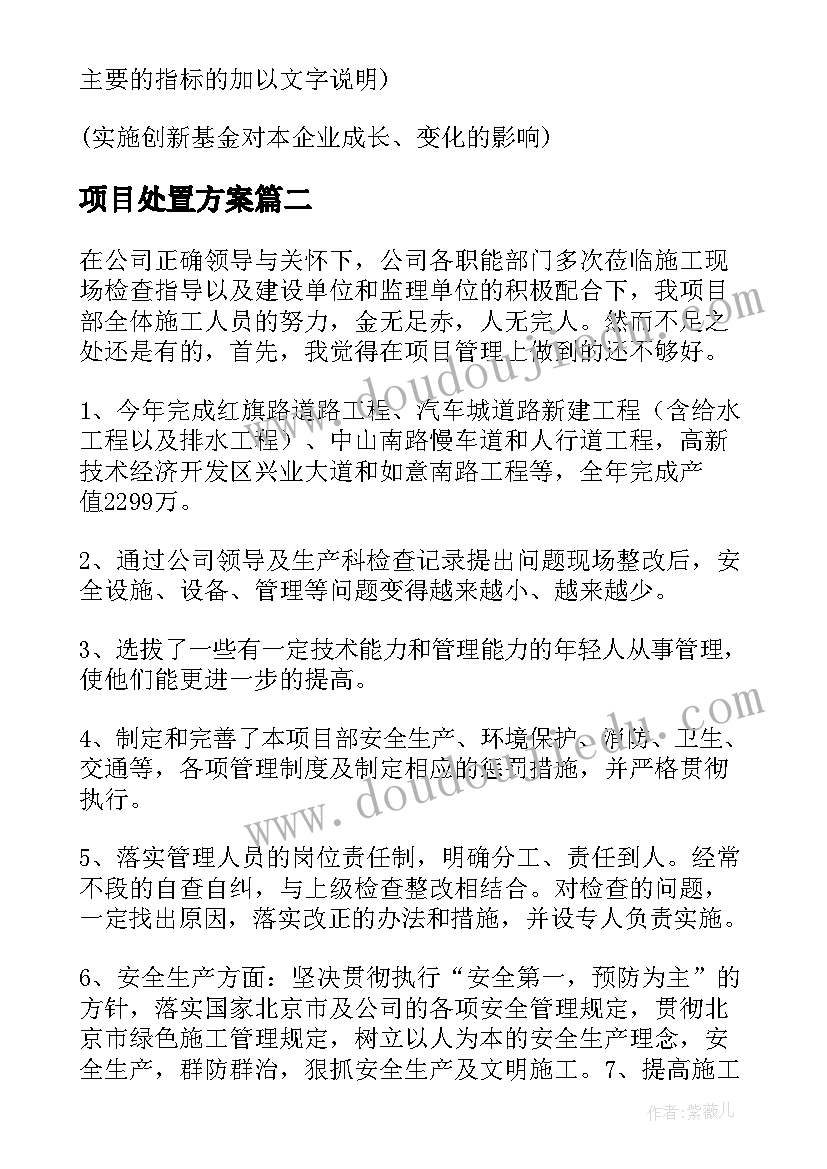 2023年项目处置方案(通用6篇)