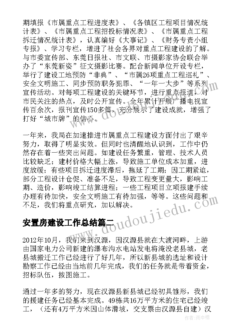 2023年安置房建设工作总结 工程管理工作总结(优秀8篇)