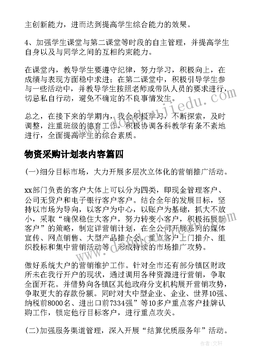 2023年物资采购计划表内容(实用6篇)