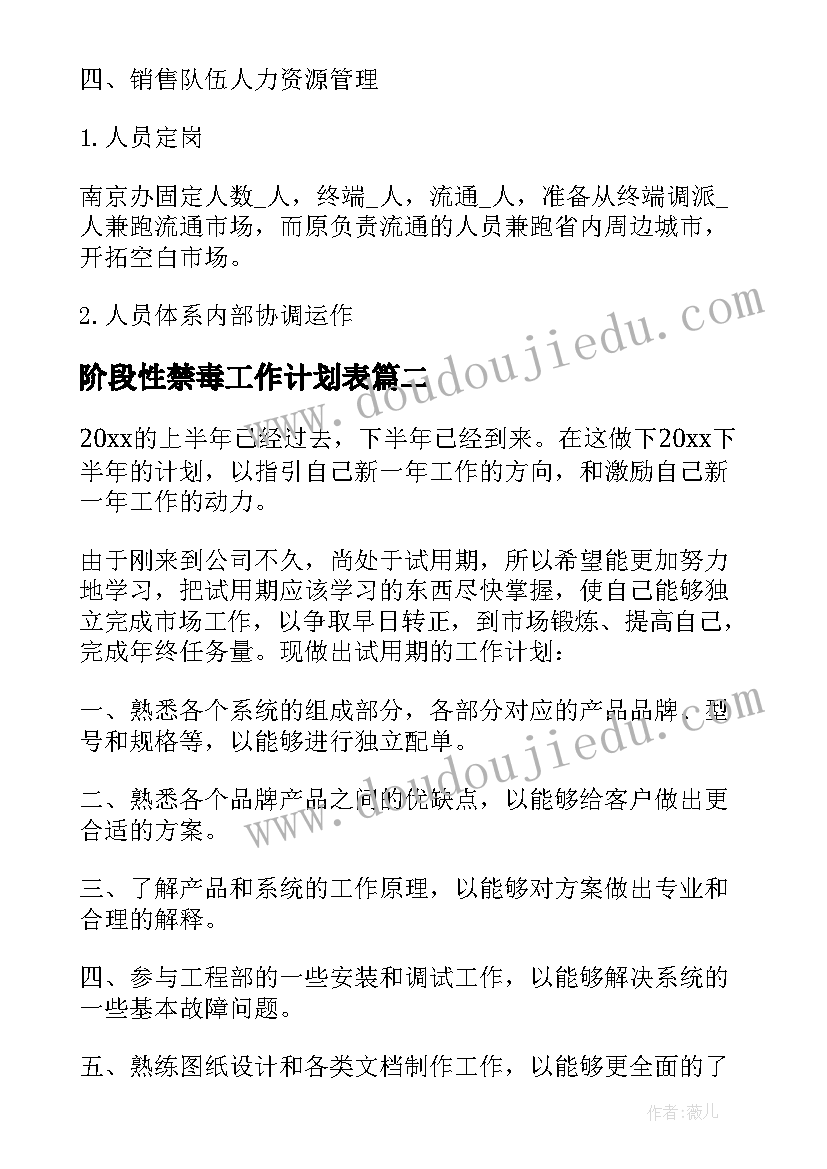 阶段性禁毒工作计划表(通用6篇)