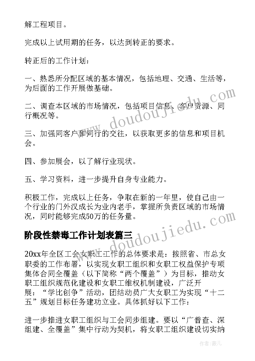 阶段性禁毒工作计划表(通用6篇)