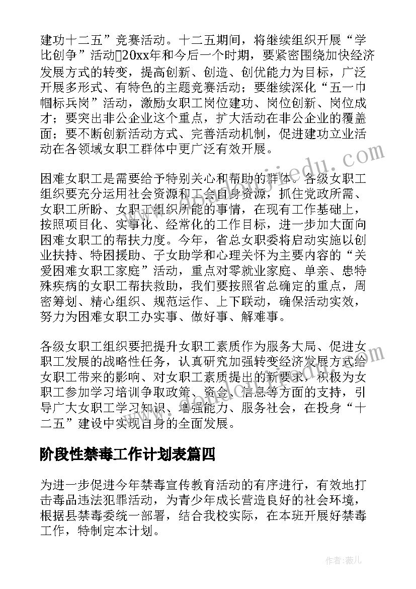 阶段性禁毒工作计划表(通用6篇)