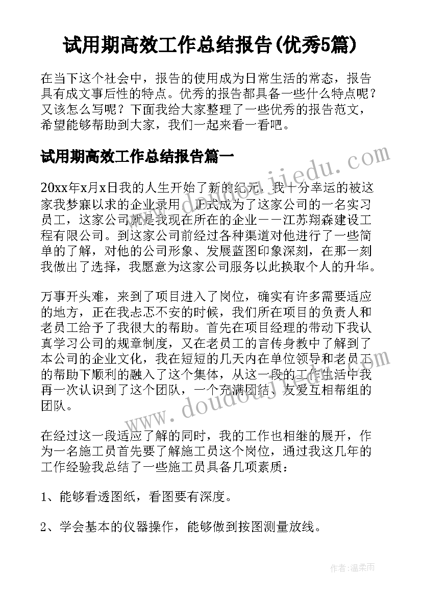 试用期高效工作总结报告(优秀5篇)