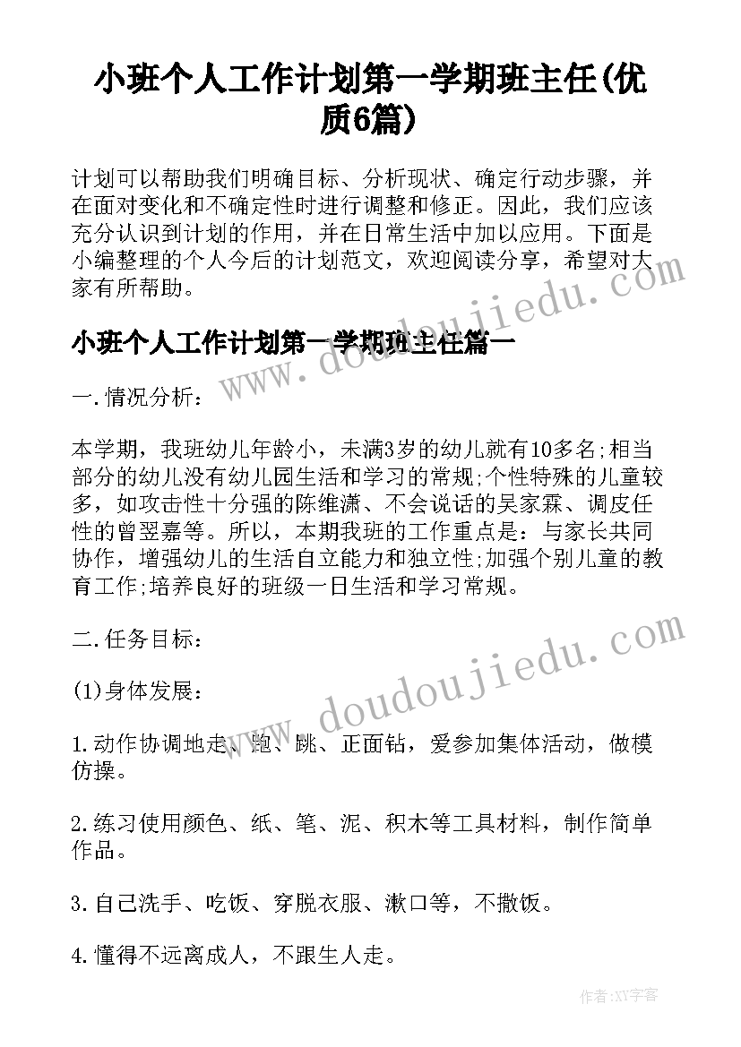 小班个人工作计划第一学期班主任(优质6篇)