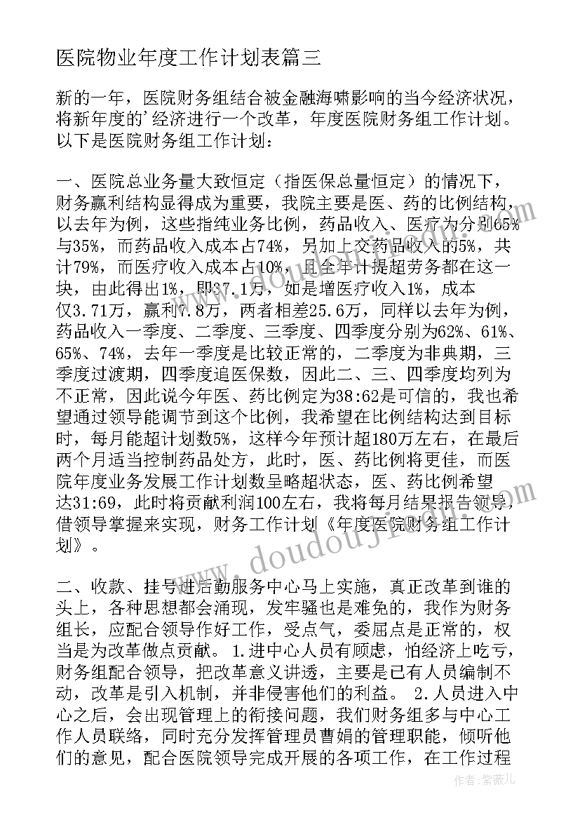 最新医院物业年度工作计划表 医院年度工作计划(优秀8篇)